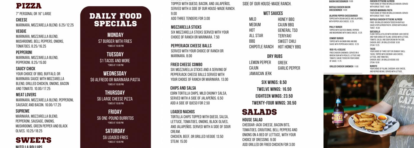 Rick's Cafe Menu