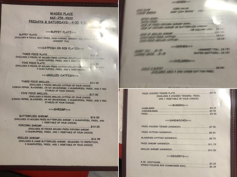 Wade's Place Menu