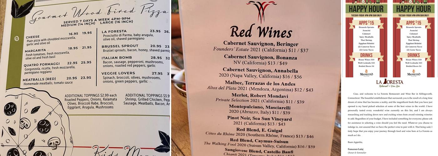 La Foresta Restaurant Menu