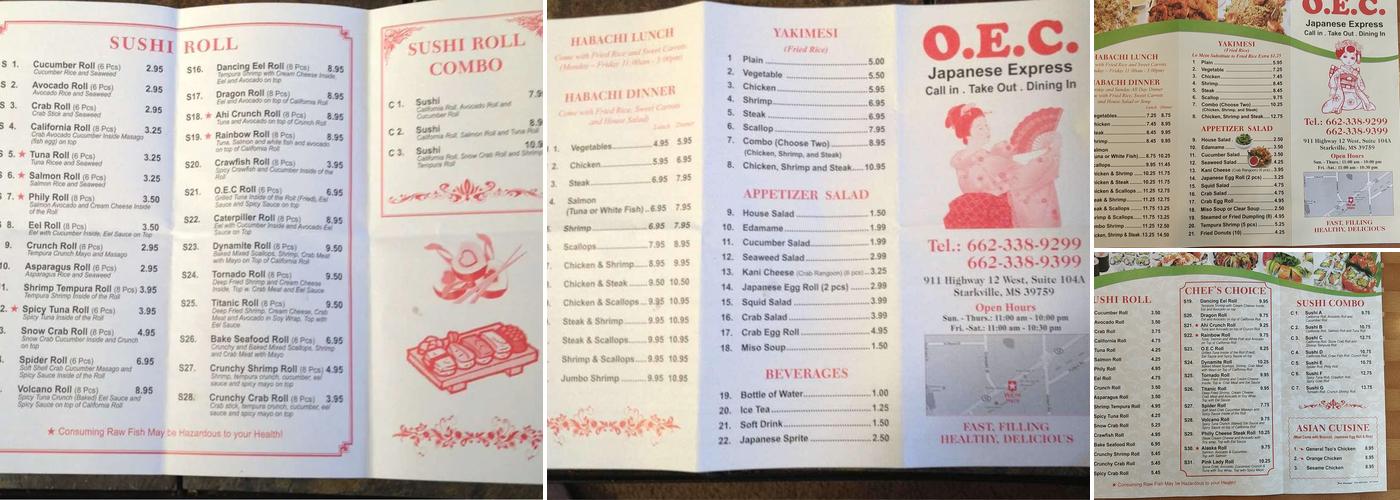 OEC Japanese Express Menu