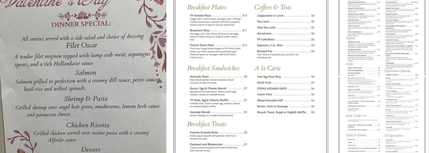 Yazoo Pass Menu
