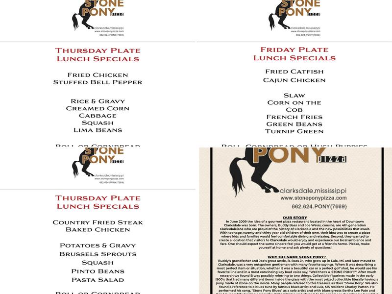 Stone Pony Pizza Menu