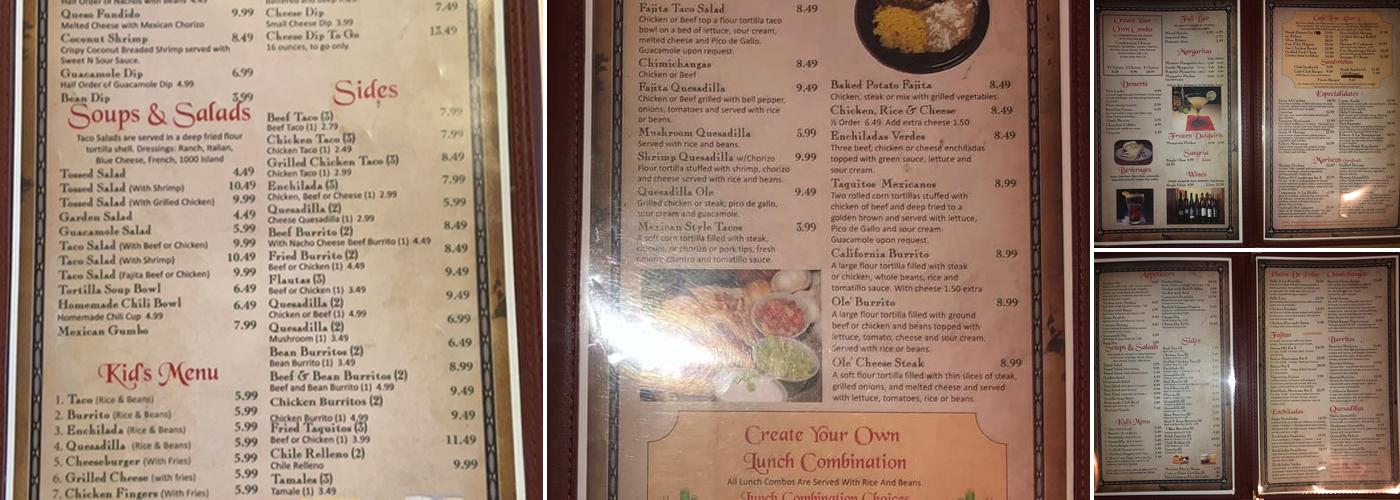 Café Olé Restaurant & Cantina Menu