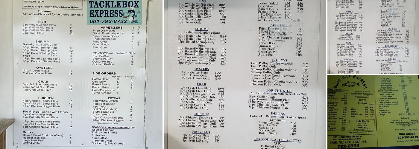 Tacklebox Express Menu
