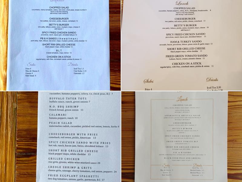 Betty's Eat Shop Menu