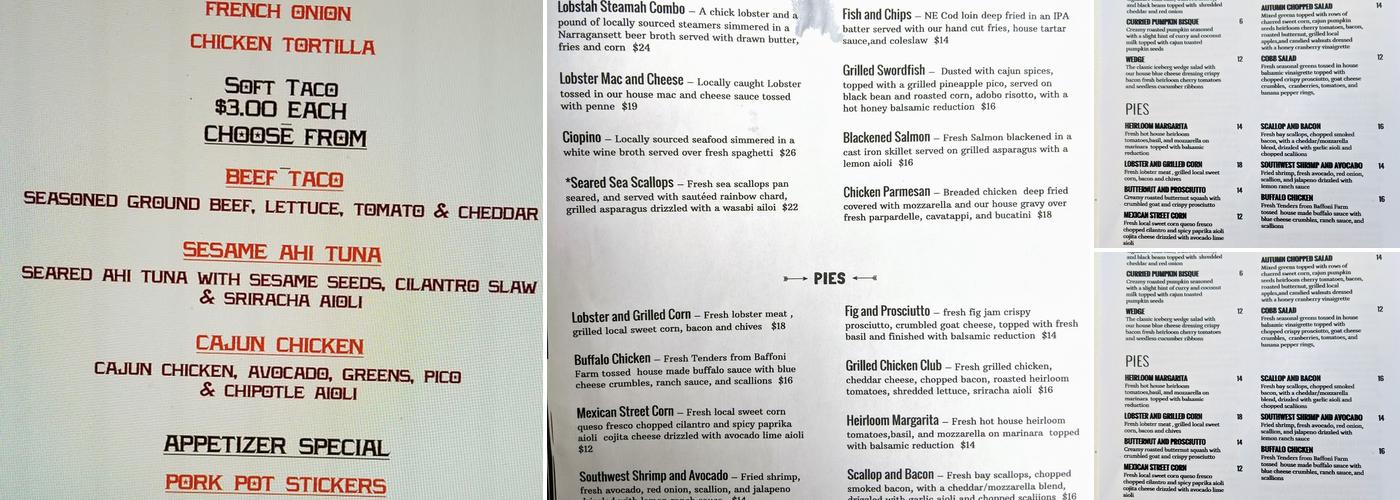 Thirsty Gull, Killingworth Menu