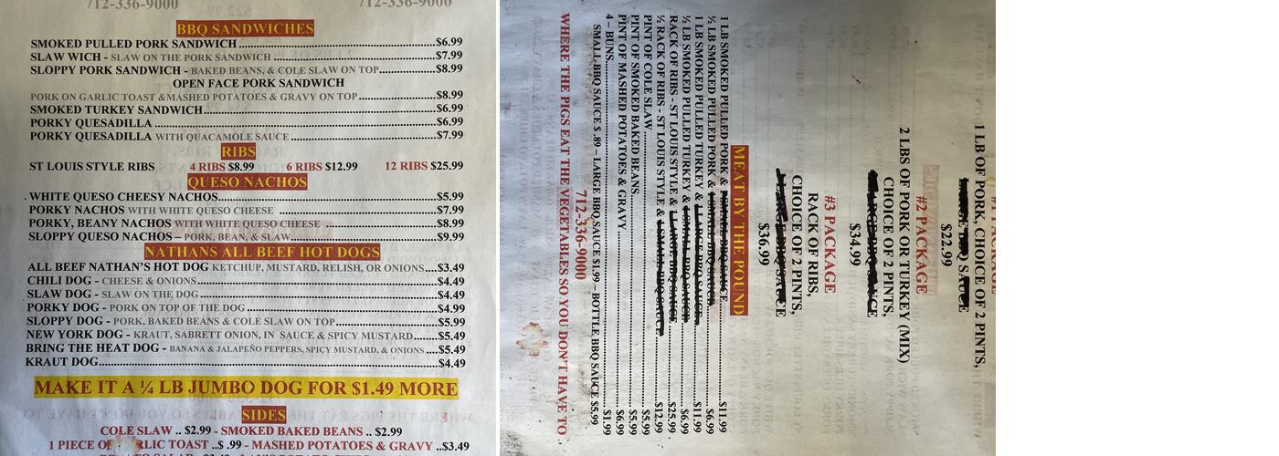 Oaktree Bar-B-Que Menu