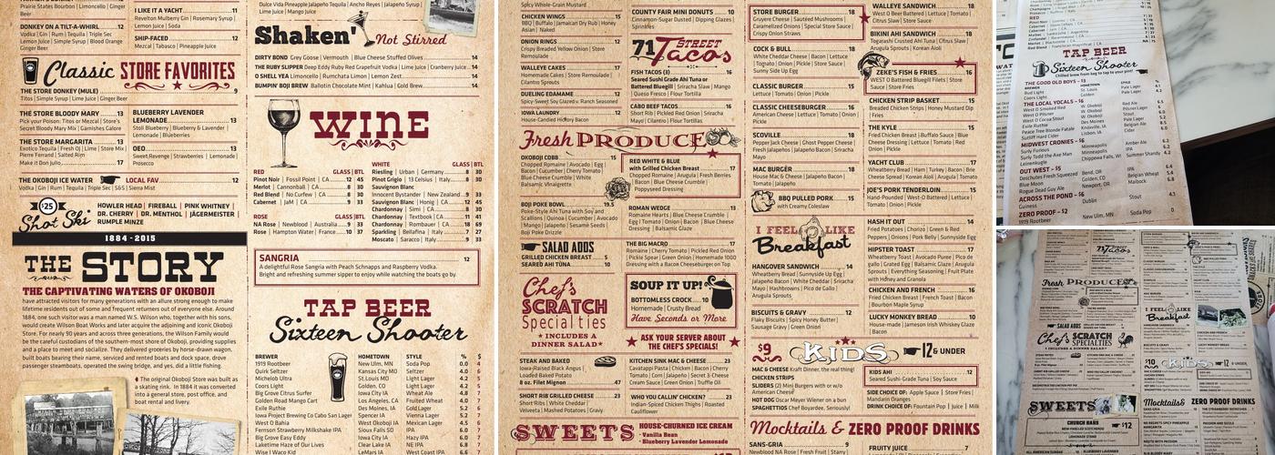 Okoboji Store Menu