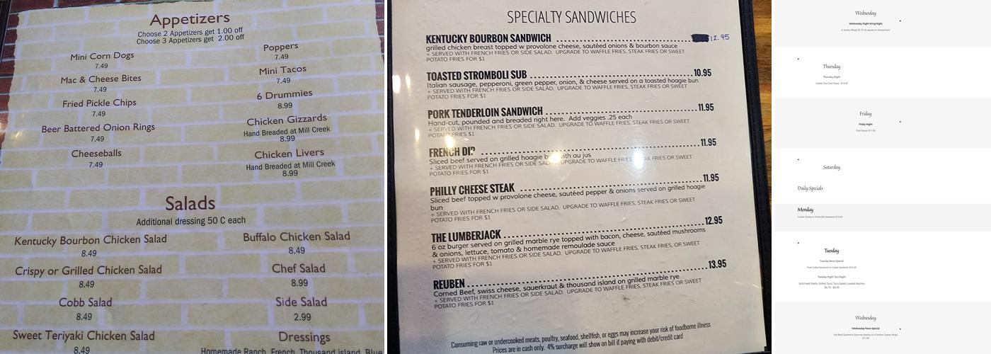 Mill Creek Restaurant and Lounge Menu