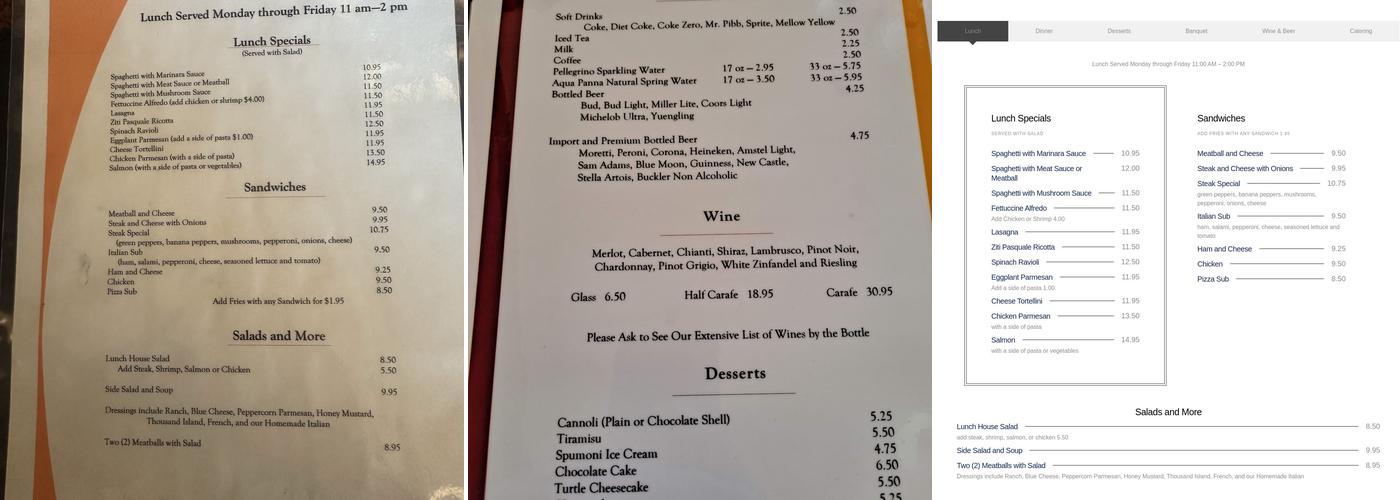 Pasquale's Menu