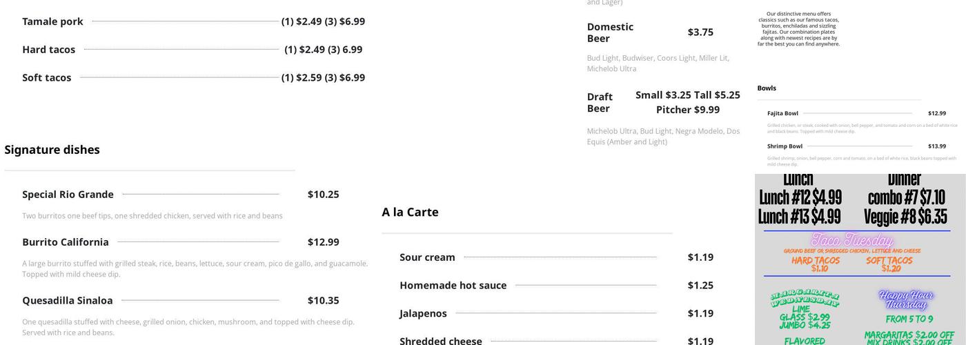 Rio Grande Menu
