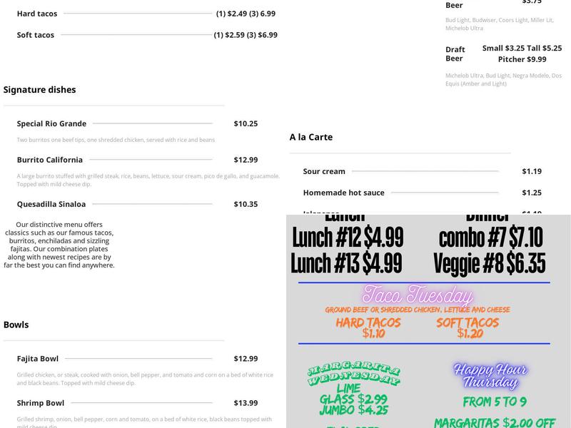 Rio Grande Menu