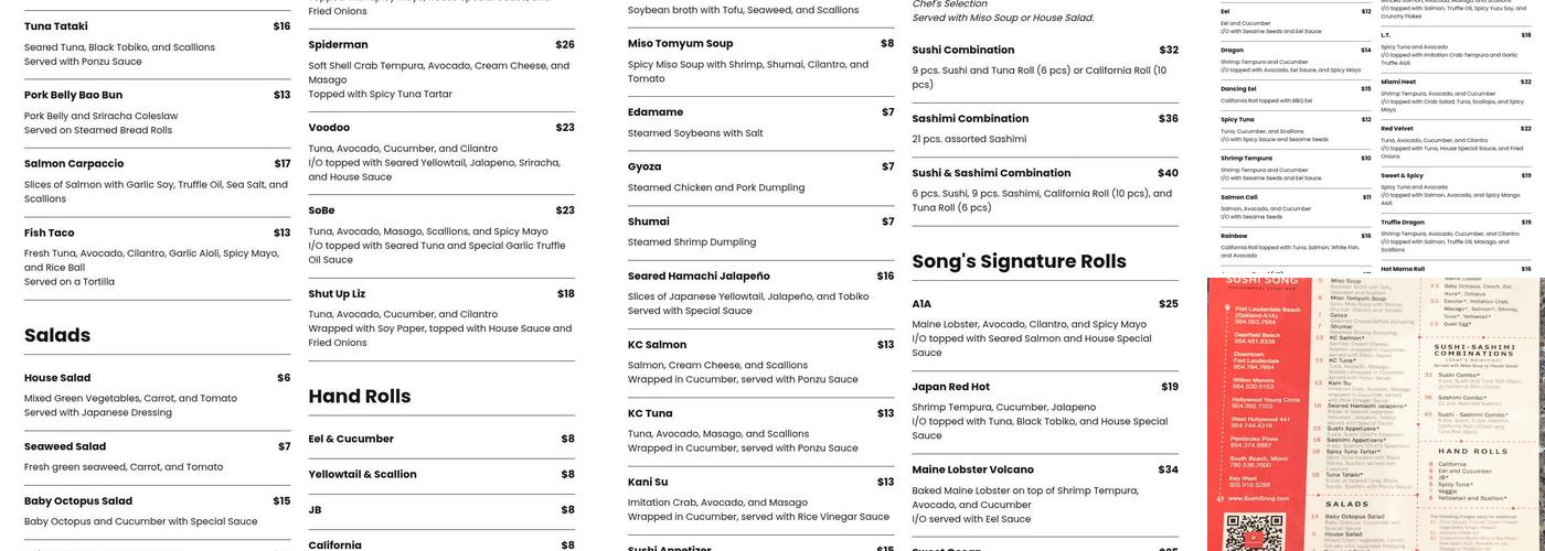 Sushi Song - Deerfield Beach Menu