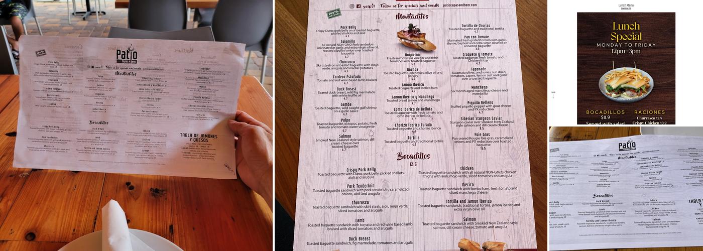 Patio Tapas and Beer Menu