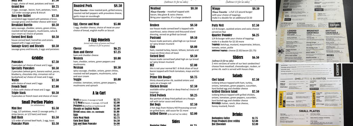 Busy Bee Menu