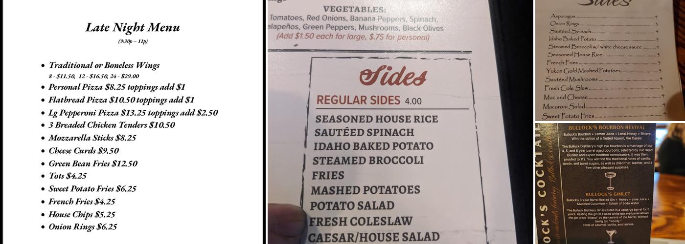 J.P. Henry's Restaurant Menu