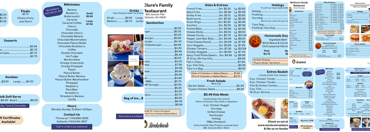 McClure's Restaurant Menu