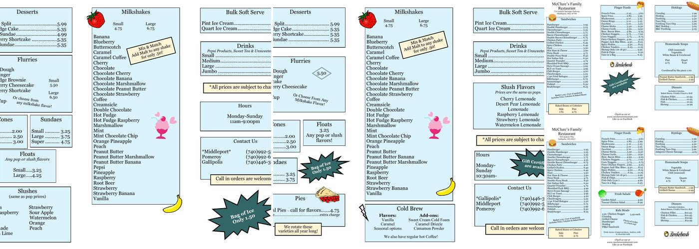 McClure's Restaurant Menu