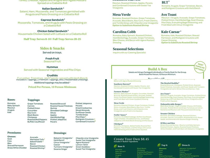Verde On The Go Menu