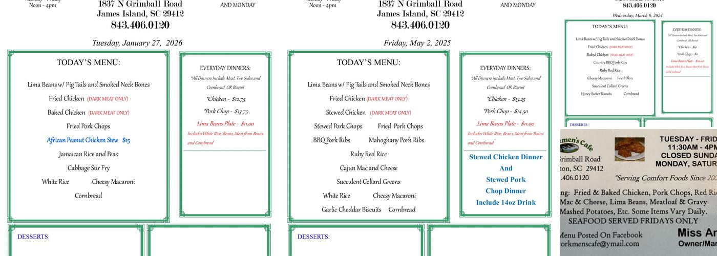 Workmen's Cafe Menu