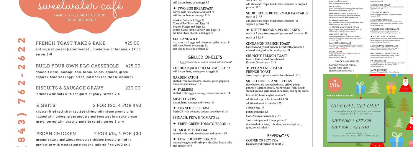 Sweetwater Cafe Menu