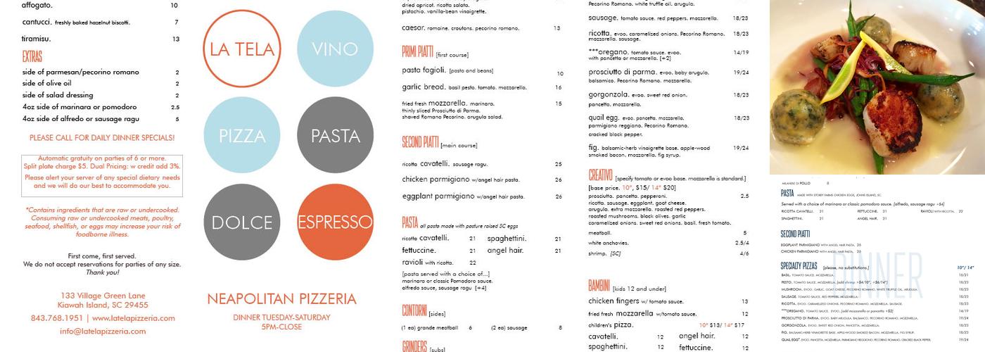 La Tela Pizzeria Menu