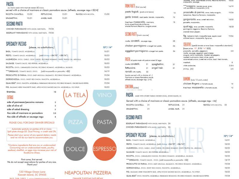 La Tela Pizzeria Menu
