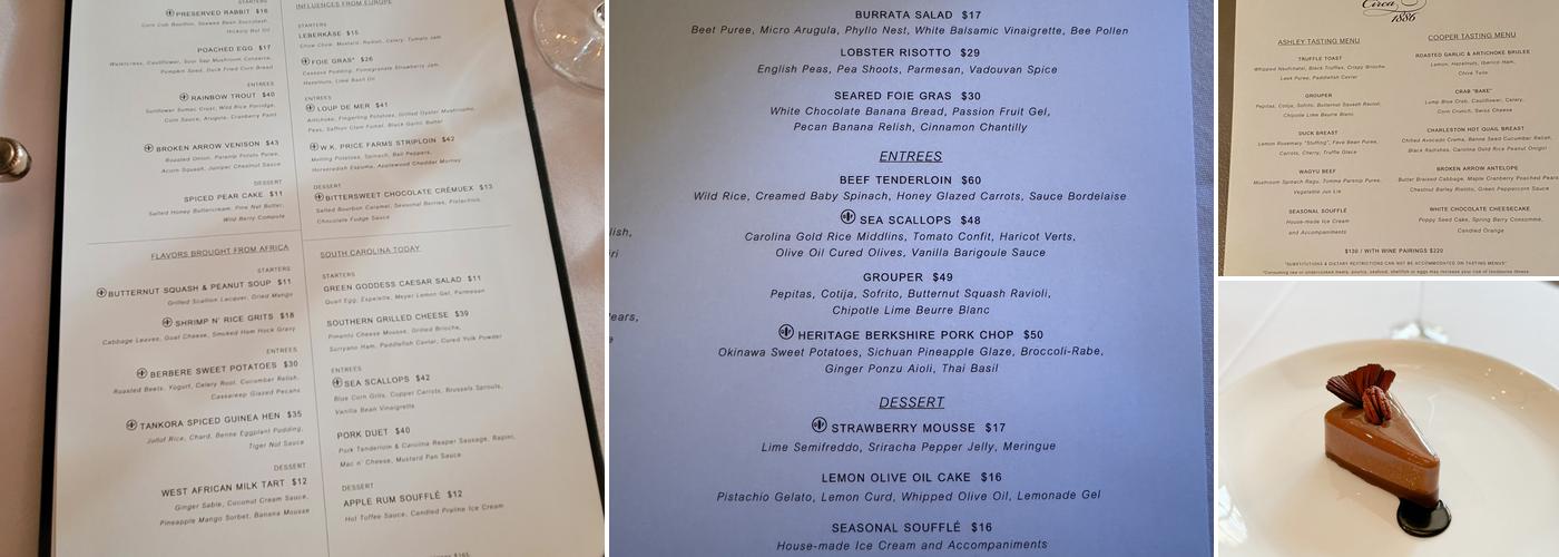 Circa 1886 Restaurant Menu