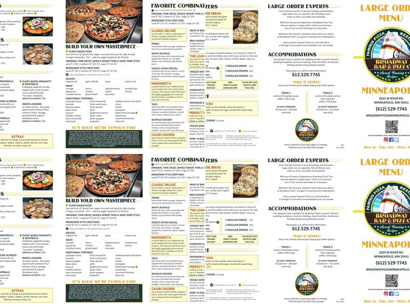 Broadway Pizza Menu
