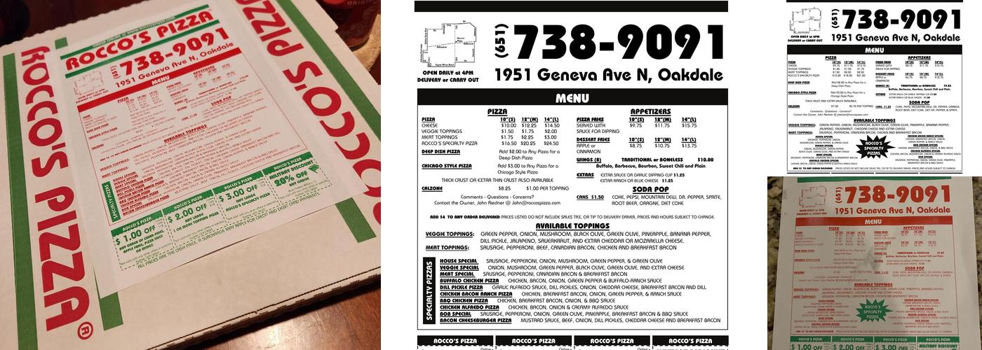 Rocco's Pizza Menu