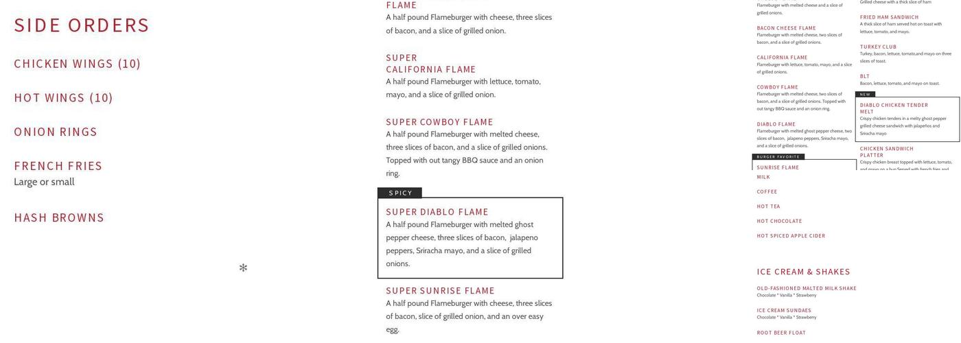 Flameburger Menu
