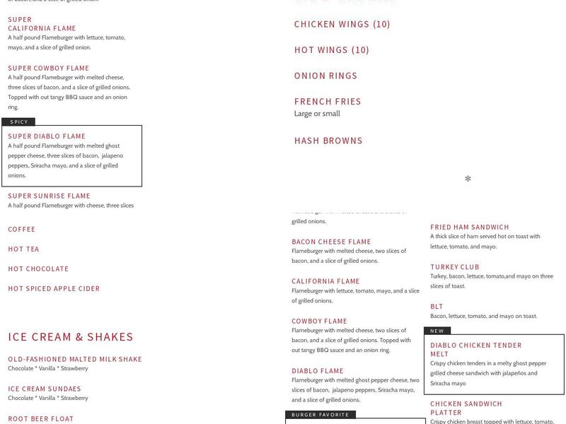 Flameburger Menu