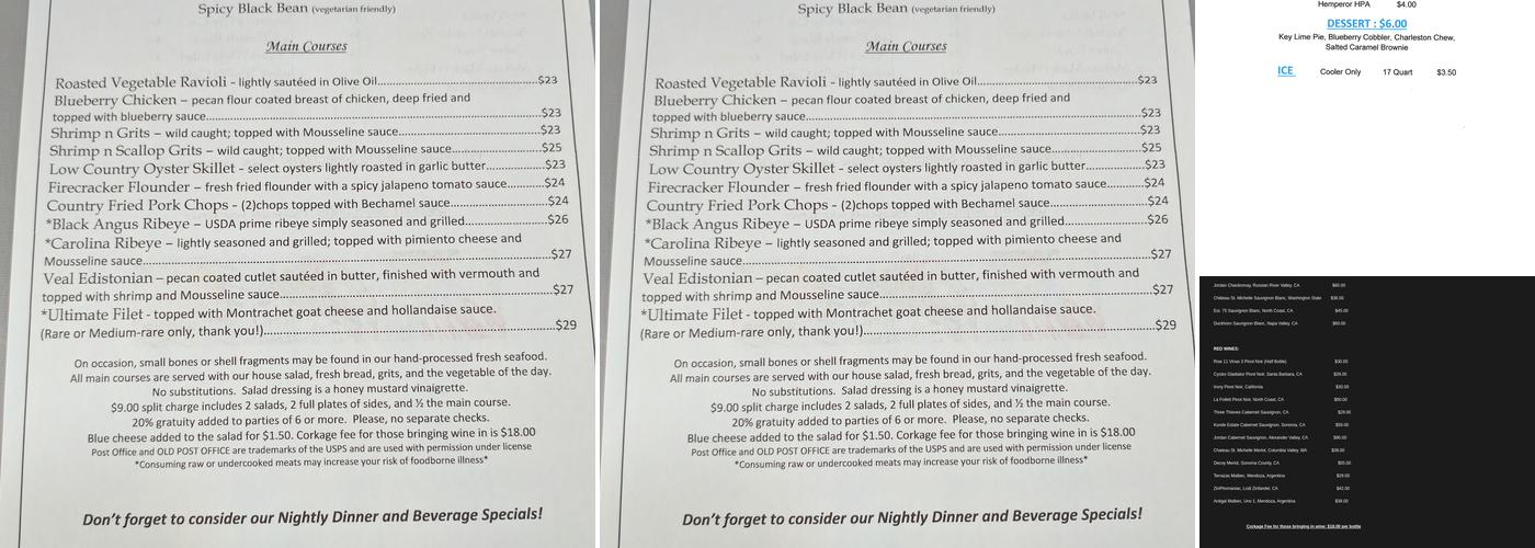 Old Post Office Restaurant Menu