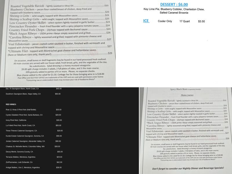 Old Post Office Restaurant Menu