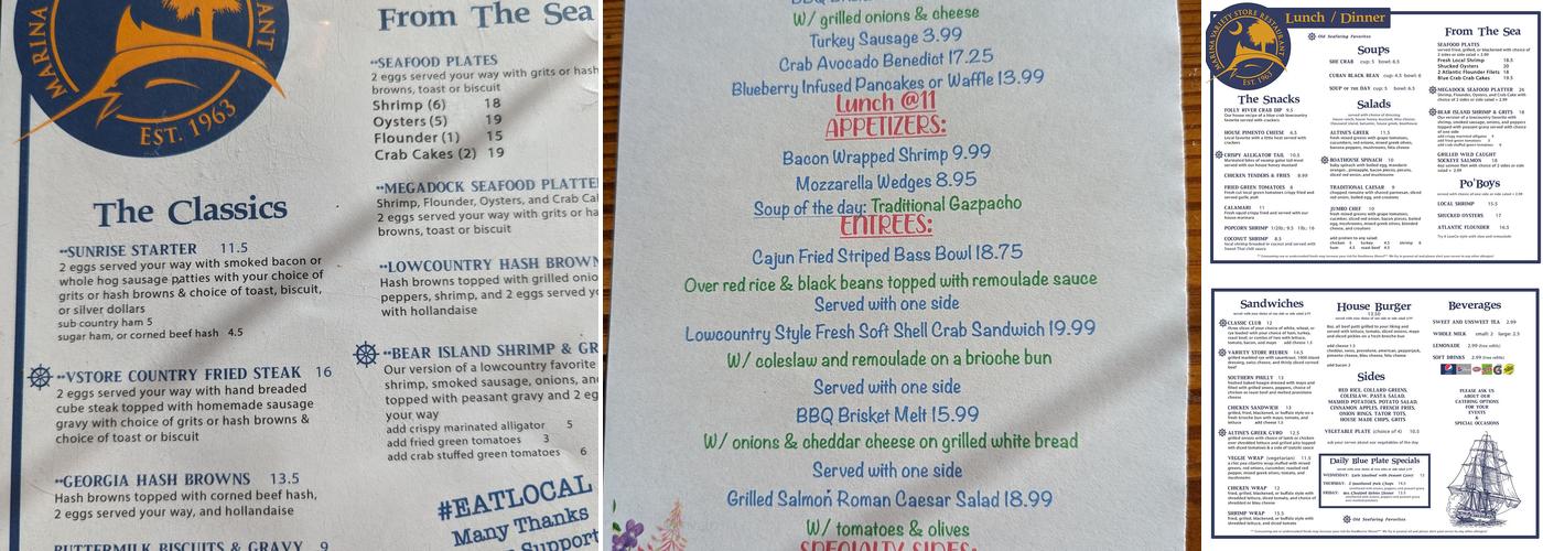 Marina Variety Store Restaurant Menu