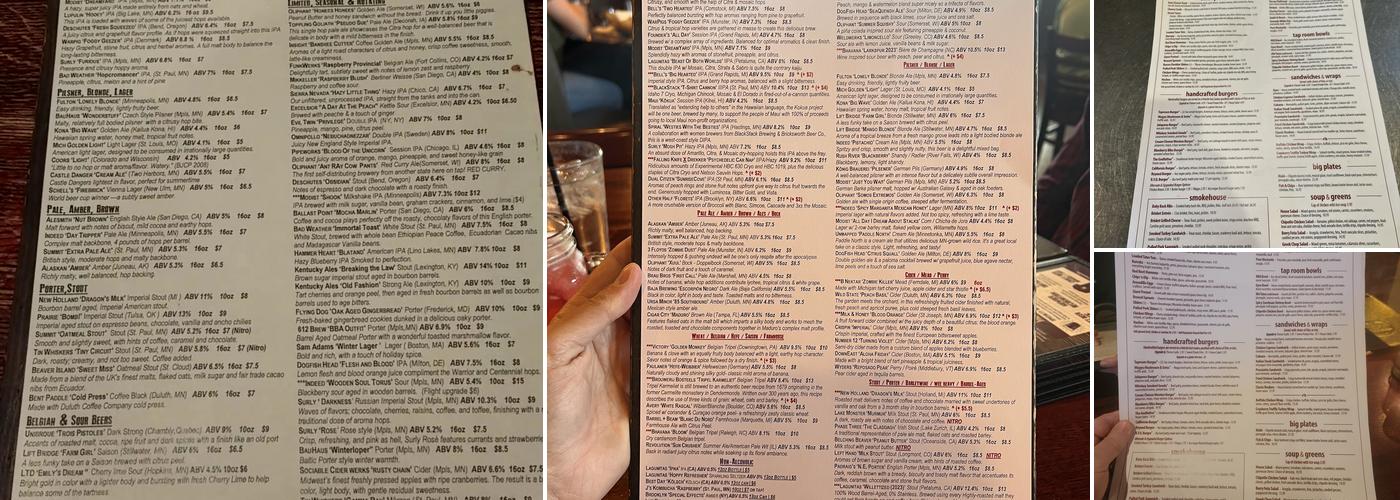 Tamarack Tap Room Menu