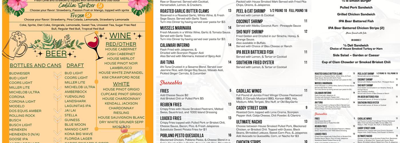 Cadillac Cove Menu