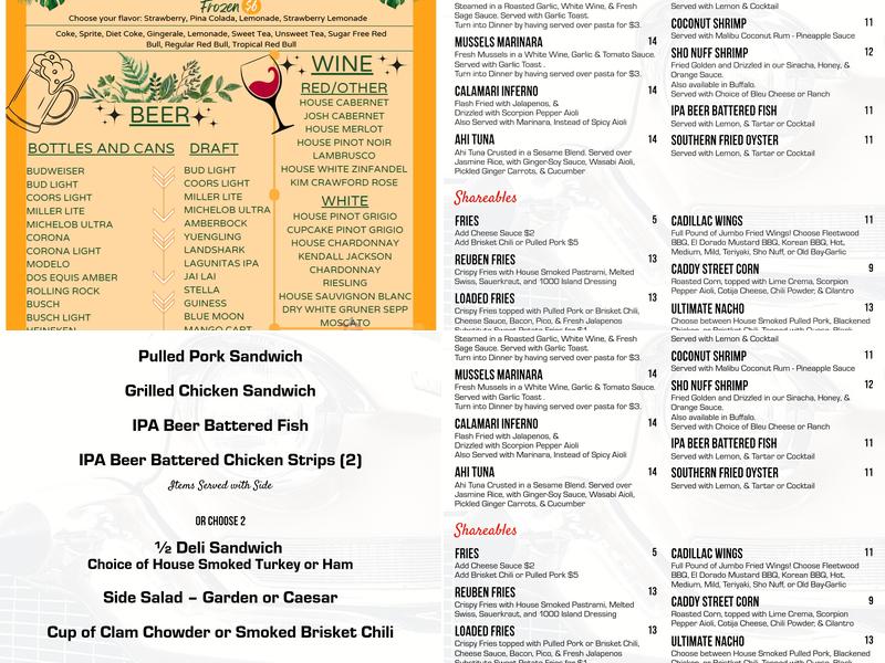 Cadillac Cove Menu