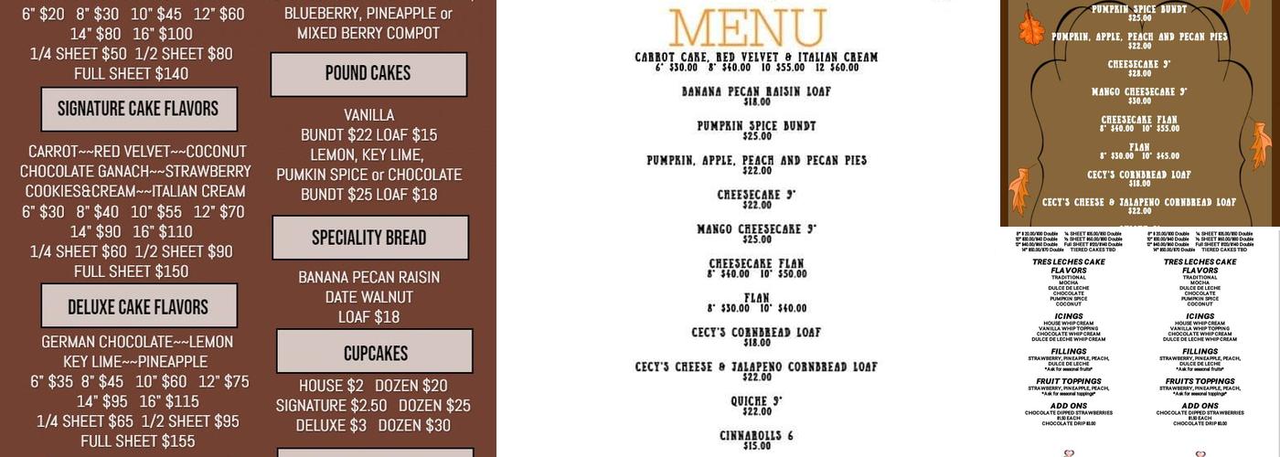 Tres Leches Bakery and Cafe Menu