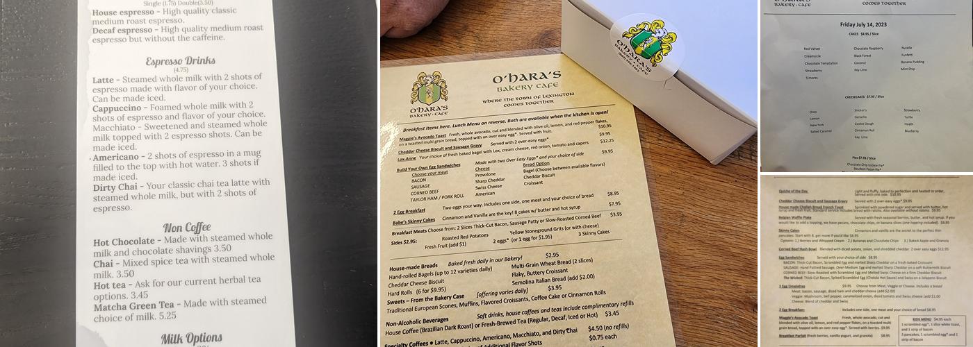O’Hara’s Bakery Cafe Menu