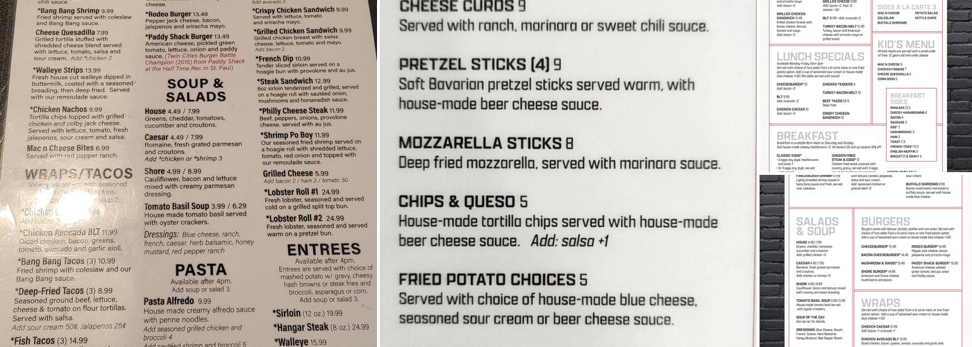 Shore 96 Menu