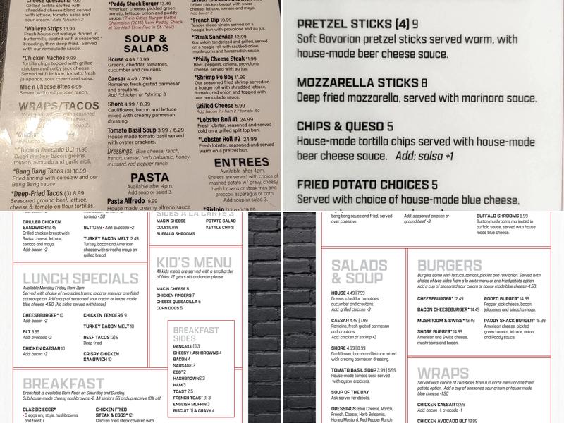 Shore 96 Menu
