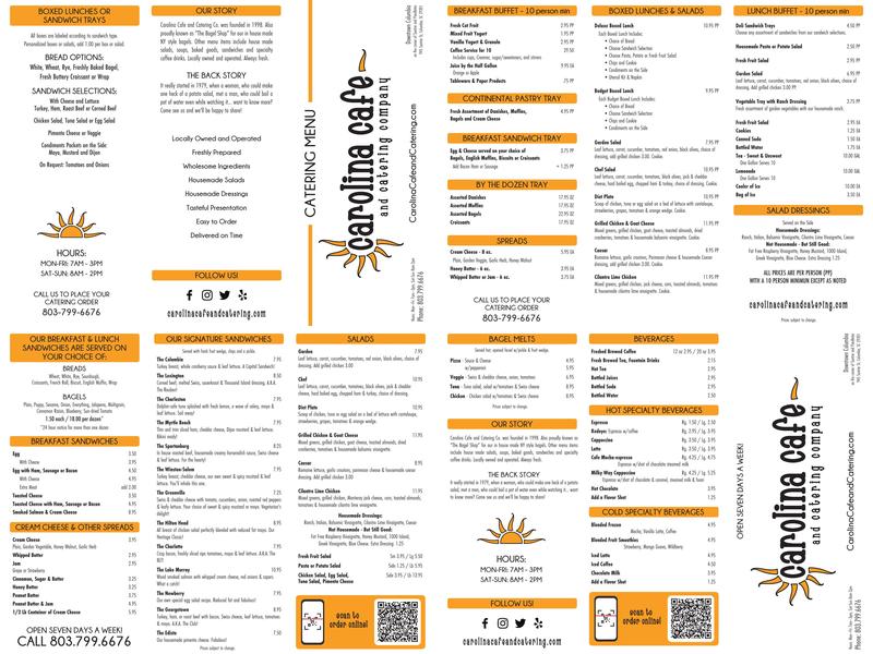 Carolina Cafe & Catering Co Menu