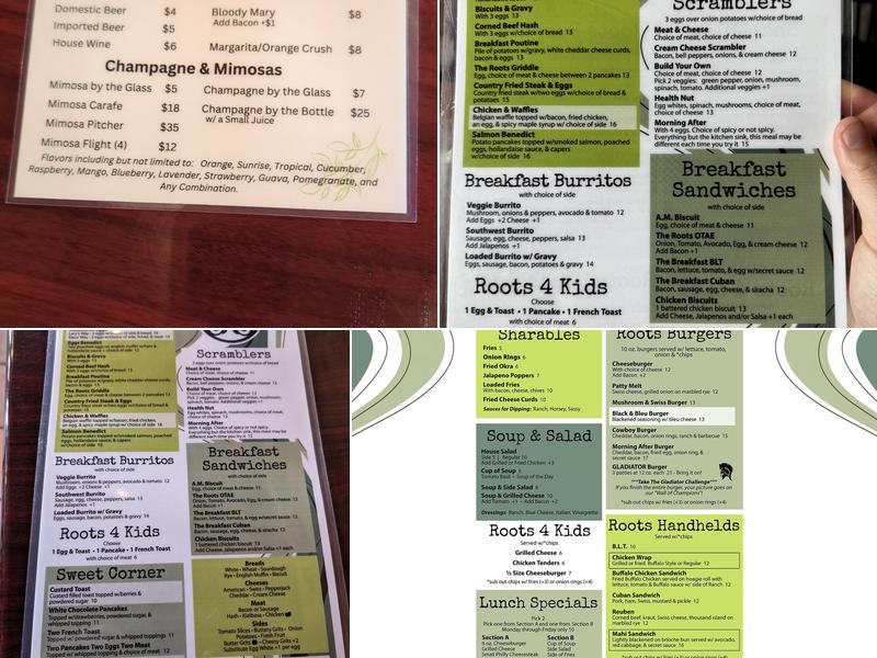 The Roots Restaurant Tavern Menu