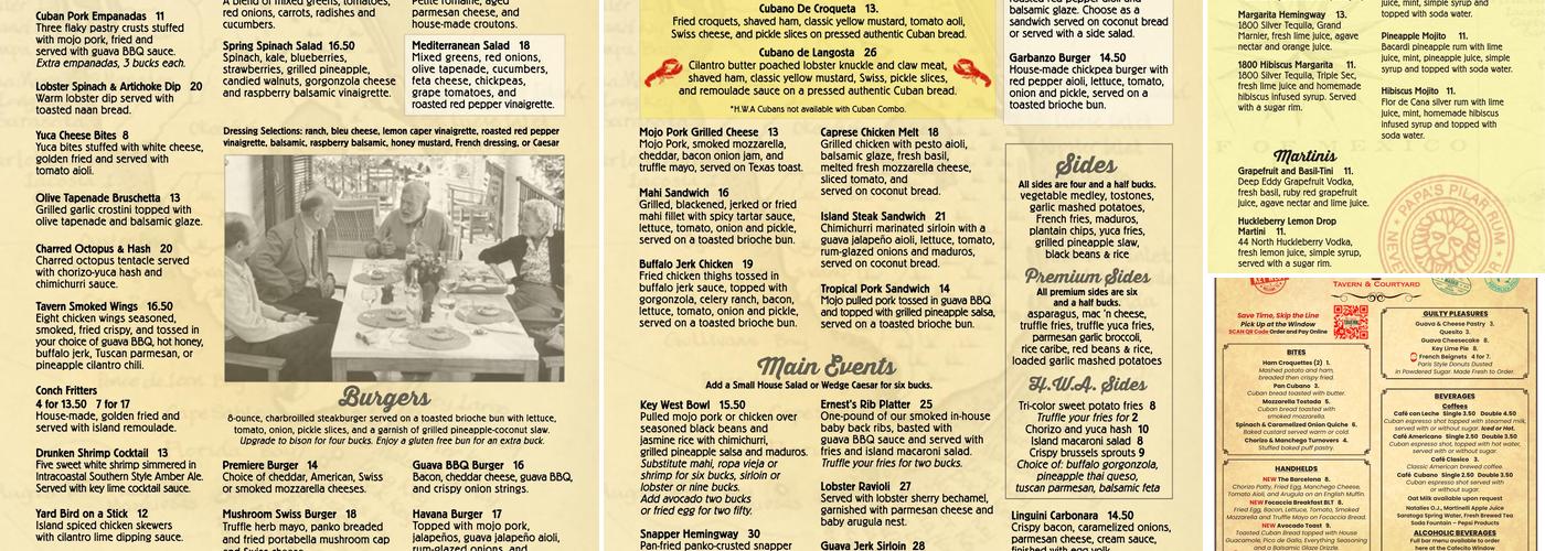 Hemingway's Tavern Menu