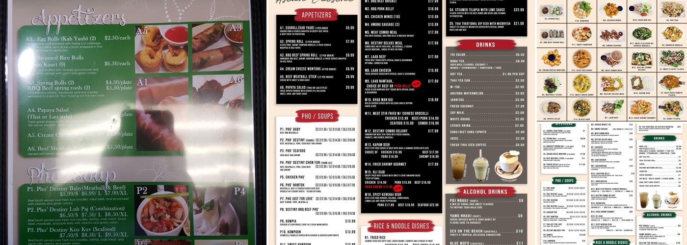 Destiny Cafe Menu