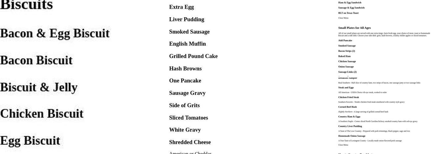 Lizard's Thicket Restaurant Menu