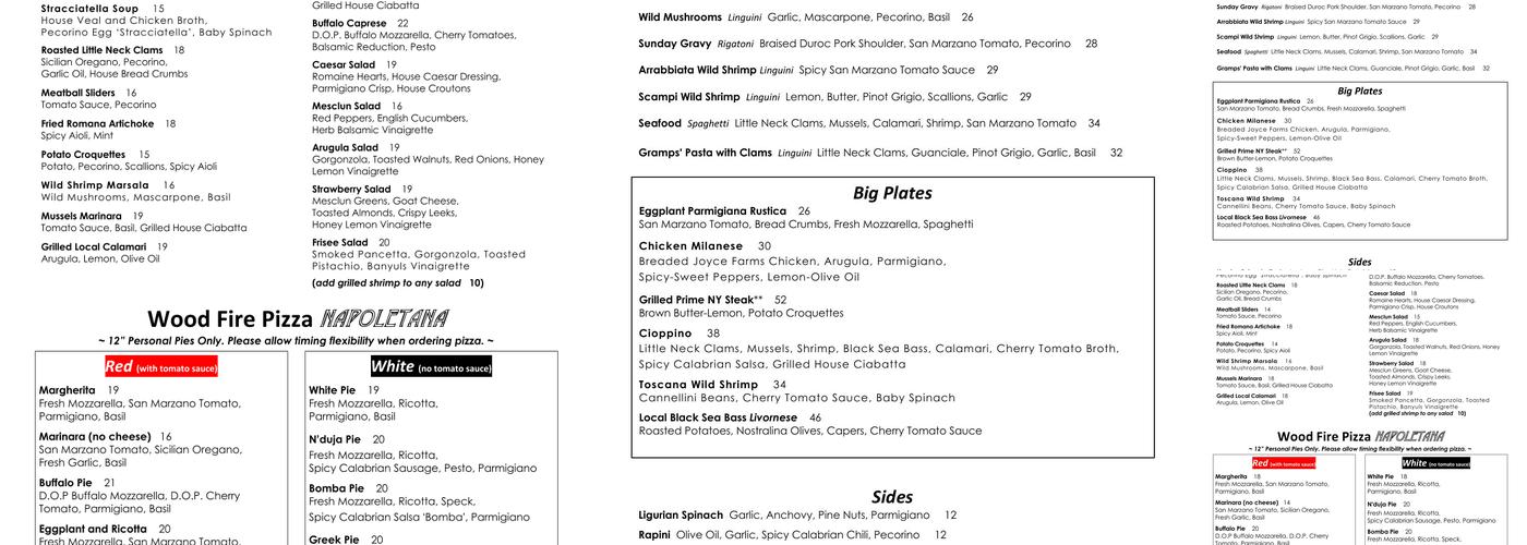 Pellegrino's Pizza Bar & Restaurant Menu