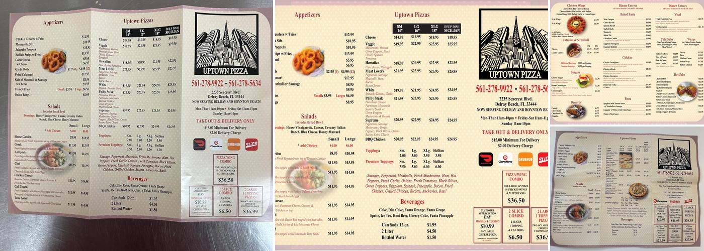 Uptown Pizza Menu