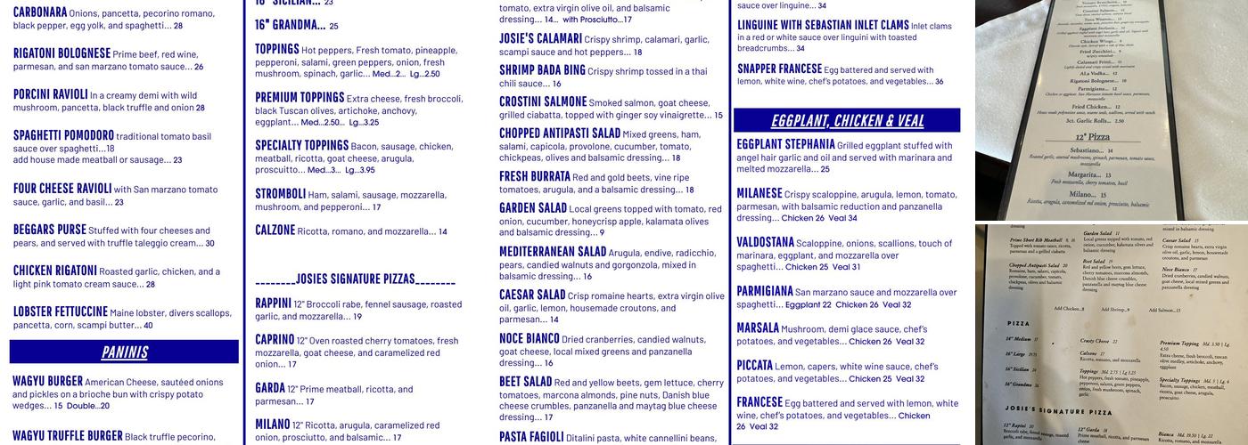 Josie's Ristorante Menu